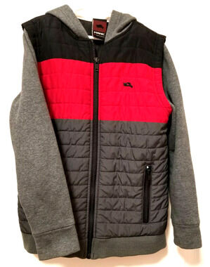 Gray Hooded Jacket Color Block Pockets Quilted Full Zip Tony Hawk Boy's S 6-7
